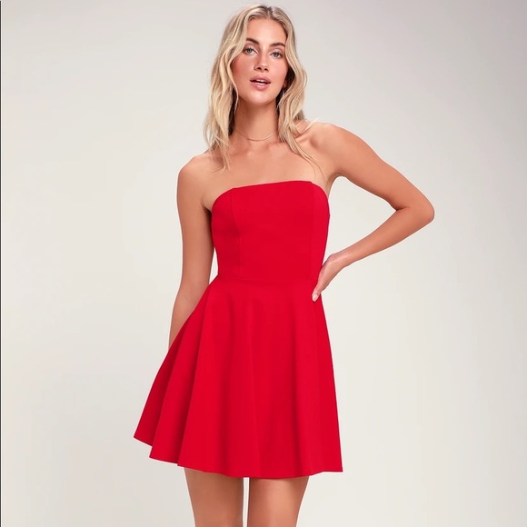 Red strapless skater dress Clearance
